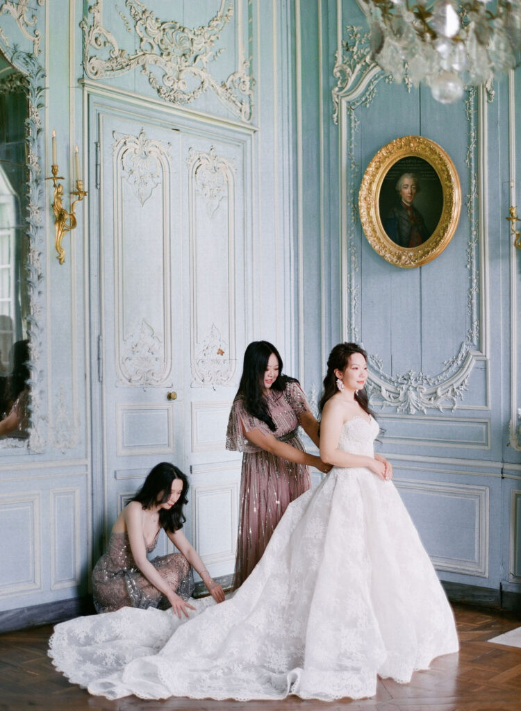 Bride getting ready at Château de Champlâtreux Wedding in France