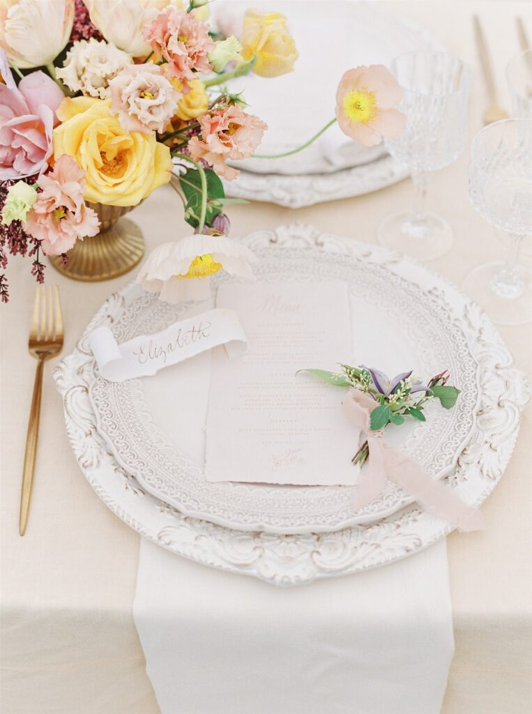 Wedding Place Setting with Menu and Place Card