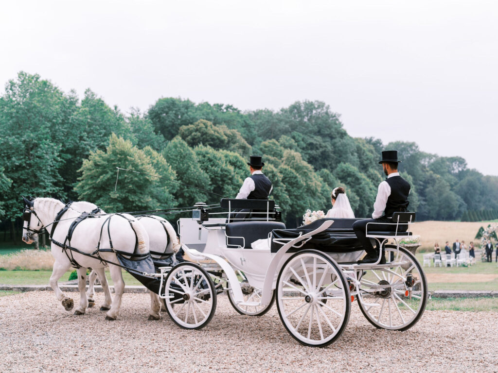 Wedding Ceremony Horse Carriage at Château de Champlâtreux Wedding