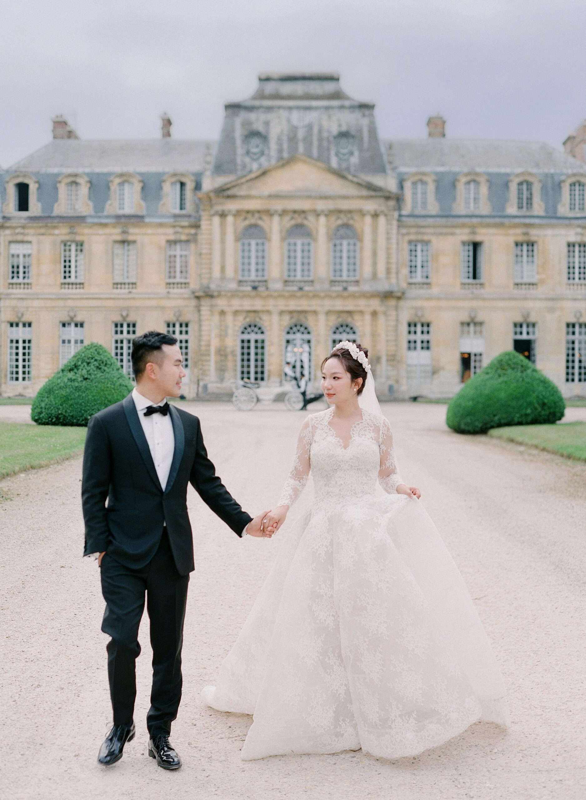 Bride and Groom at a Château de Champlâtreux Wedding in France