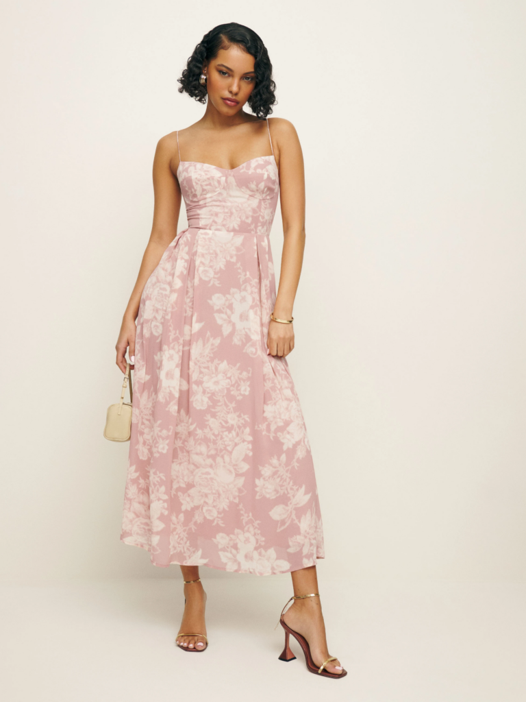 Blush Floral Print Bridesmaid Dress 