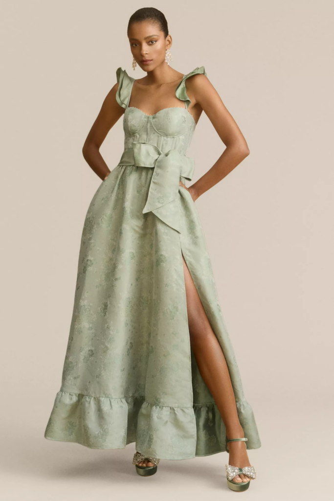 Sage Floral Print Bridesmaid Dress 